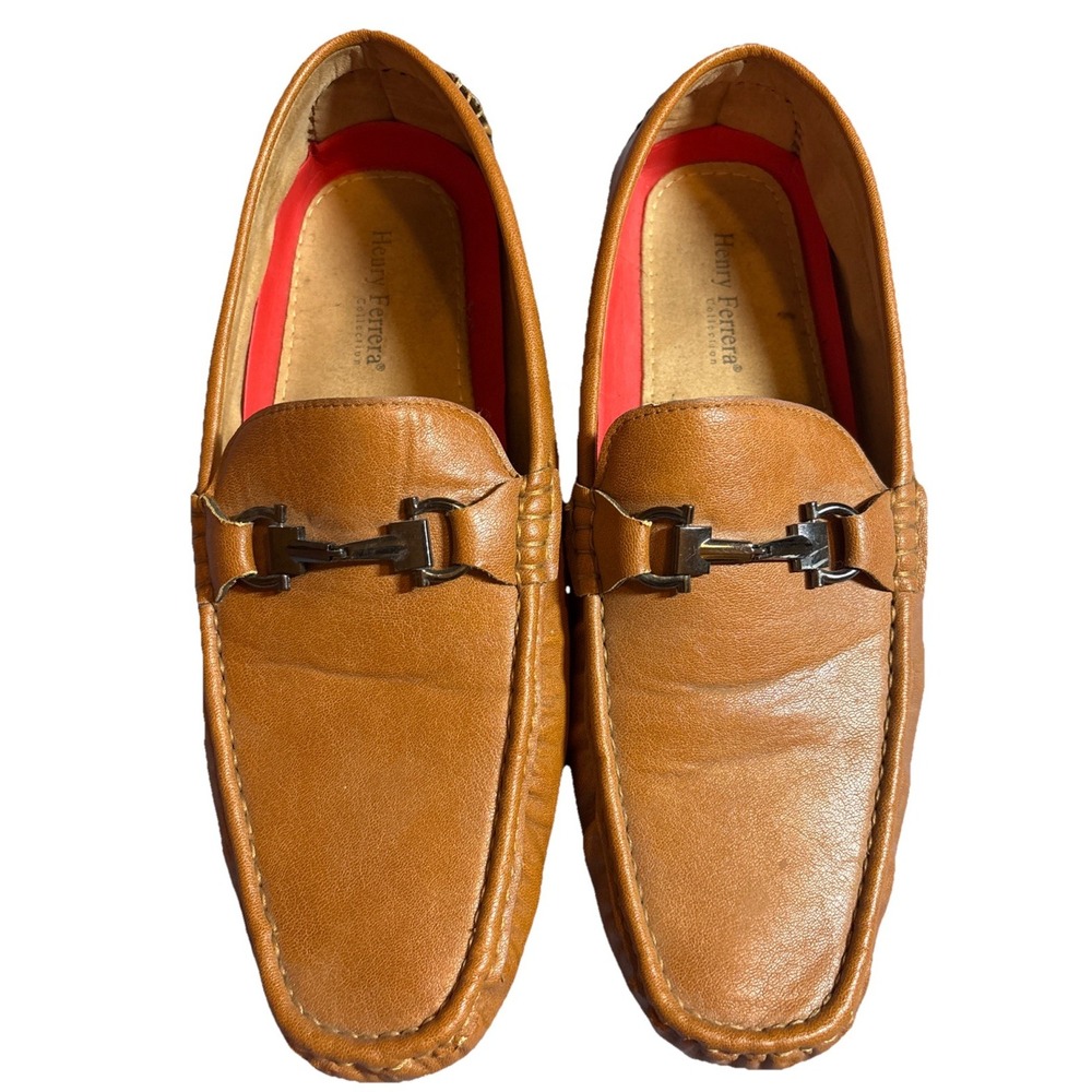 Henry Ferrera Collection Tan Loafers Metal Clasp Detail Size 11